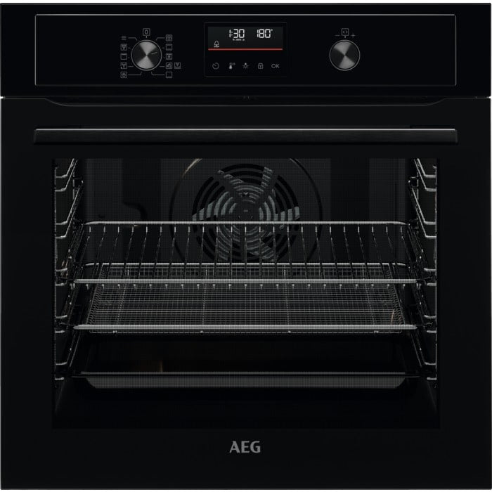 AEG 3000 Series BEX535A61B Air Fry Electric Single Built in Oven with Retractable Dials in Black