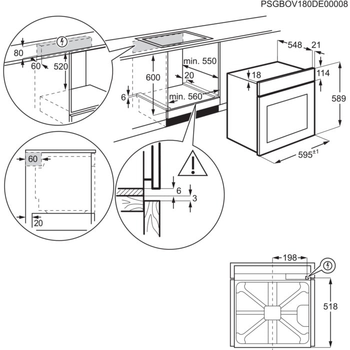 AEG 3000 Series BEX535A61B Air Fry Electric Single Built in Oven with Retractable Dials in Black