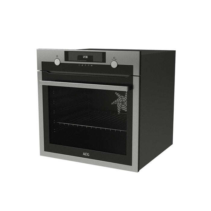 AEG 6000 Series BPS555060M Steam Bake Electric Single Built in Oven with Retractable Dials in Stainless Steel